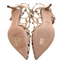 Pre Owned Valentino Beige Calf Hair and Leather Fucile Al Campion Rockstud Sandals Size 37