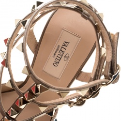 Pre Owned Valentino Beige Calf Hair and Leather Fucile Al Campion Rockstud Sandals Size 37