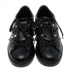 Pre Owned Valentino Black Leather Rockstud Untitled Low Top Sneakers Size 40
