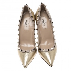 Pre Owned Valentino Metallic Gold Leather Rockstud Pointed Toe Pumps Size 36