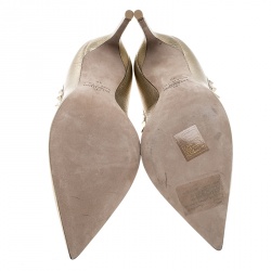 Pre Owned Valentino Metallic Gold Leather Rockstud Pointed Toe Pumps Size 36