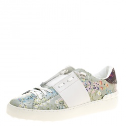 Pre Owned Valentino White Floral Printed Leather Open Sneakers Size 39