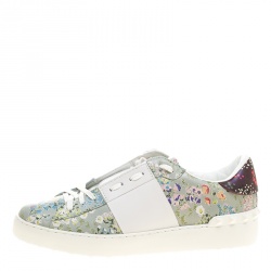 Pre Owned Valentino White Floral Printed Leather Open Sneakers Size 39