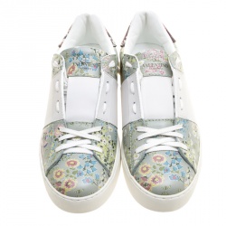Pre Owned Valentino White Floral Printed Leather Open Sneakers Size 39