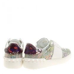 Pre Owned Valentino White Floral Printed Leather Open Sneakers Size 39
