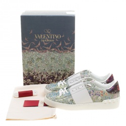 Pre Owned Valentino White Floral Printed Leather Open Sneakers Size 39