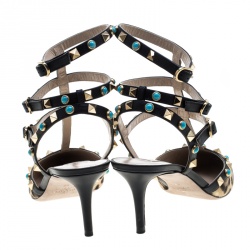 Pre Owned Valentino Beige Leopard Print Calf Hair Rolling Rockstud Sandals Size 40