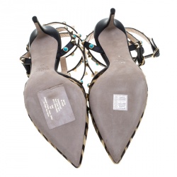 Pre Owned Valentino Beige Leopard Print Calf Hair Rolling Rockstud Sandals Size 40