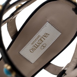 Pre Owned Valentino Beige Leopard Print Calf Hair Rolling Rockstud Sandals Size 40