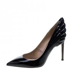 Pre Owned Valentino Black Patent Leather Wings Detail Pointed Toe Pumps Size 38