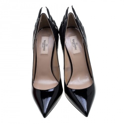 Pre Owned Valentino Black Patent Leather Wings Detail Pointed Toe Pumps Size 38