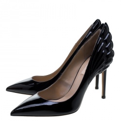 Pre Owned Valentino Black Patent Leather Wings Detail Pointed Toe Pumps Size 38