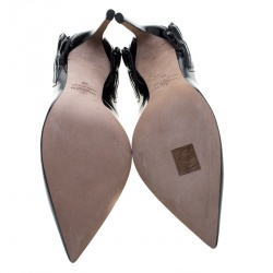 Pre Owned Valentino Black Patent Leather Wings Detail Pointed Toe Pumps Size 38