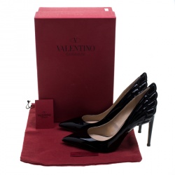 Pre Owned Valentino Black Patent Leather Wings Detail Pointed Toe Pumps Size 38