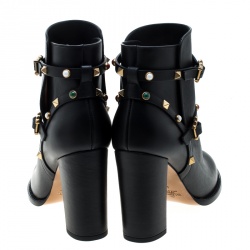 Valentino Black Leather Rolling Rockstud Ankle Boots Size 40