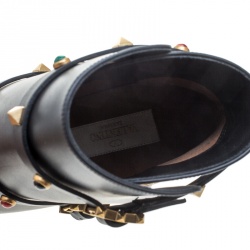 Pre Owned Valentino Black Leather Rolling Rockstud Ankle Boots Size 40