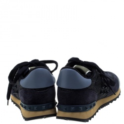 Pre Owned Valentino Dark Wash Denim and Suede Rockstud Sneakers Size 36.5