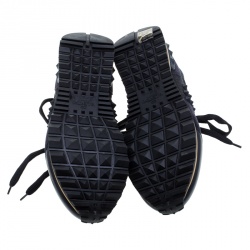 Pre Owned Valentino Dark Wash Denim and Suede Rockstud Sneakers Size 36.5