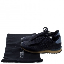 Pre Owned Valentino Dark Wash Denim and Suede Rockstud Sneakers Size 36.5