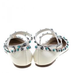 Pre Owned Valentino White Patent Leather Star Rolling Rockstud Cage Flats Size 38