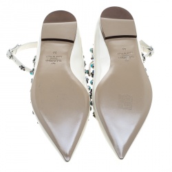 Pre Owned Valentino White Patent Leather Star Rolling Rockstud Cage Flats Size 38