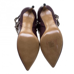 Pre Owned Valentino Burgundy Leather Rockstud Pointed Toe Ankle Boots Size 40