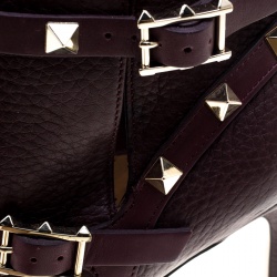 Pre Owned Valentino Burgundy Leather Rockstud Pointed Toe Ankle Boots Size 40