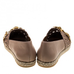 مملوكة مسبقًا Valentino Beige Woven Leather Floral Embellished Espadrilles Size 37
