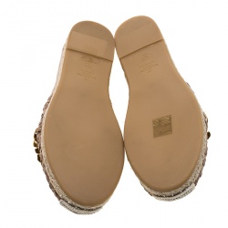 مملوكة مسبقًا Valentino Beige Woven Leather Floral Embellished Espadrilles Size 37