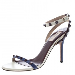 Pre Owned Valentino Tricolor Leather Rockstud Ankle Strap Sandals Size 39