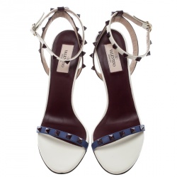 Pre Owned Valentino Tricolor Leather Rockstud Ankle Strap Sandals Size 39