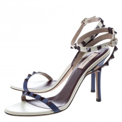 Pre Owned Valentino Tricolor Leather Rockstud Ankle Strap Sandals Size 39