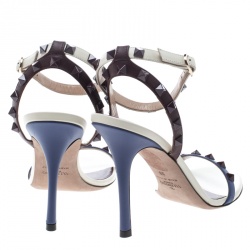 Pre Owned Valentino Tricolor Leather Rockstud Ankle Strap Sandals Size 39