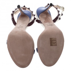 Pre Owned Valentino Tricolor Leather Rockstud Ankle Strap Sandals Size 39