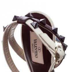 Pre Owned Valentino Tricolor Leather Rockstud Ankle Strap Sandals Size 39