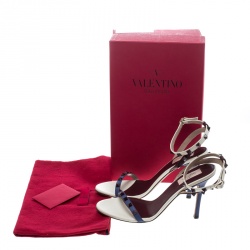 Pre Owned Valentino Tricolor Leather Rockstud Ankle Strap Sandals Size 39