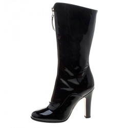 Pre Owned Valentino Black Patent Leather Zip Detail Mid Calf Boots Size 38.5