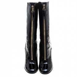 Pre Owned Valentino Black Patent Leather Zip Detail Mid Calf Boots Size 38.5