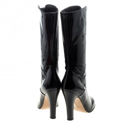 Pre Owned Valentino Black Patent Leather Zip Detail Mid Calf Boots Size 38.5