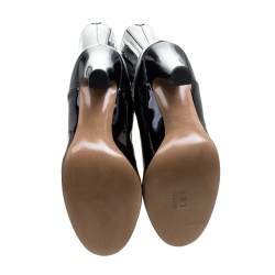 Pre Owned Valentino Black Patent Leather Zip Detail Mid Calf Boots Size 38.5