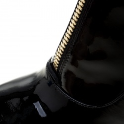 Pre Owned Valentino Black Patent Leather Zip Detail Mid Calf Boots Size 38.5