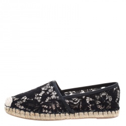Pre Owned Valentino Black Lace and Leather Espadrilles Size 36