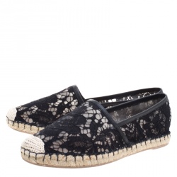 Pre Owned Valentino Black Lace and Leather Espadrilles Size 36