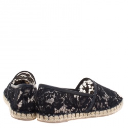 Pre Owned Valentino Black Lace and Leather Espadrilles Size 36