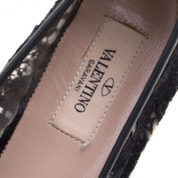 Pre Owned Valentino Black Lace and Leather Espadrilles Size 36