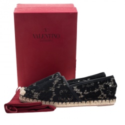 Pre Owned Valentino Black Lace and Leather Espadrilles Size 36