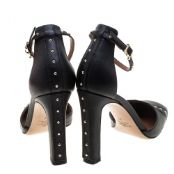 Pre Owned Valentino Black Leather Studded Ankle Strap Square Toe Pumps Size 37