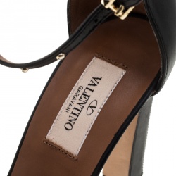 Pre Owned Valentino Black Leather Studded Ankle Strap Square Toe Pumps Size 37