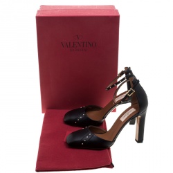 Pre Owned Valentino Black Leather Studded Ankle Strap Square Toe Pumps Size 37