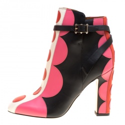 Pre Owned Valentino Multicolor Leather Polka Dot Ankle Boots Size 37